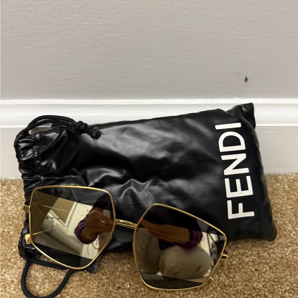 Fendi Gold Metal Sunglasses with Brown Lenses